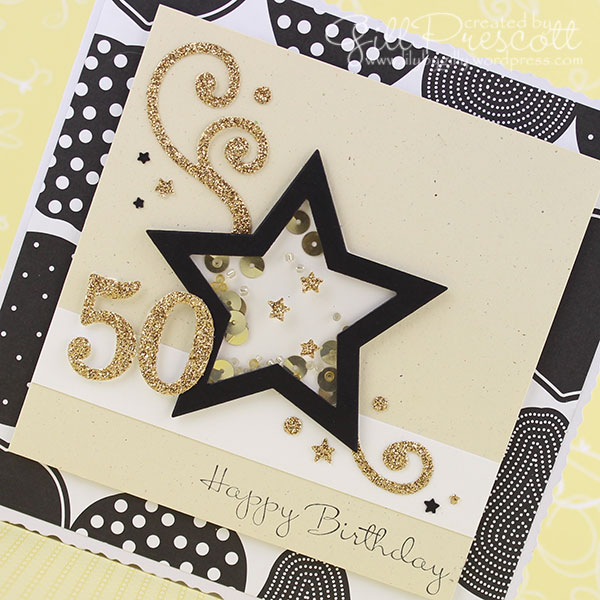 50th birthday shaker card with glimmer paper