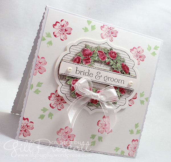 Apothecary art and stippled-blossoms-wedding-card in pink and green