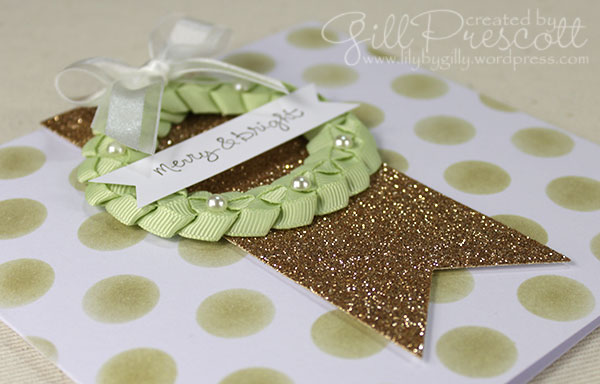 Ribbon weaving Christmas card wreath details